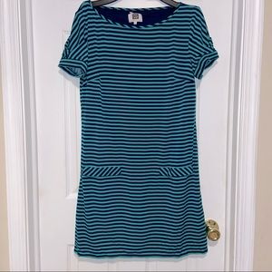 EUC Laundry be Design dress green and navy stripe size L